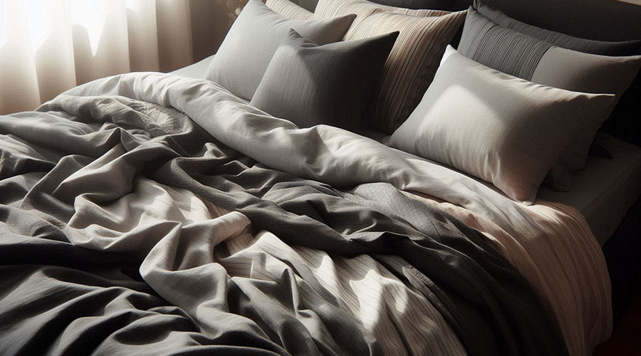 Luxurious gray bedding set with textured layers