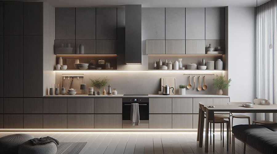 Minimalist kitchen with under-cabinet lighting