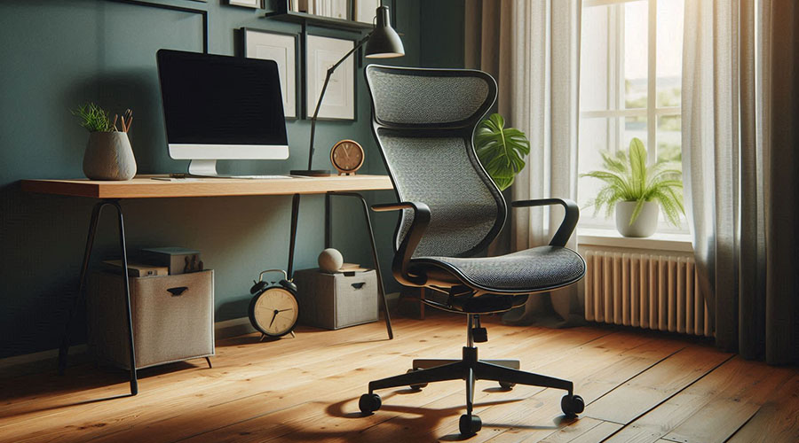 Ergonomic mesh chair in a modern home office