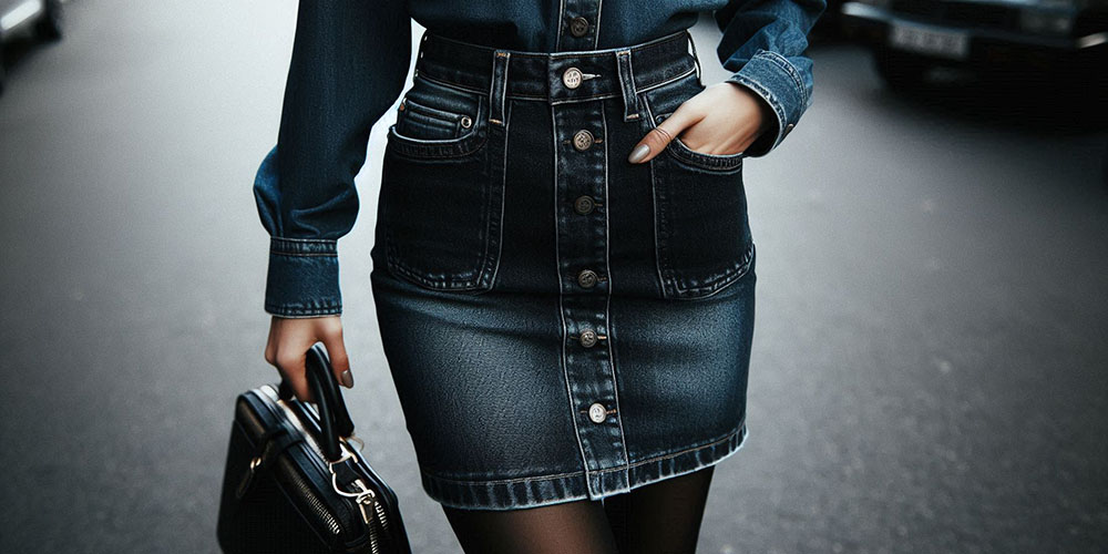 dark denim midi skirts and denim shirts