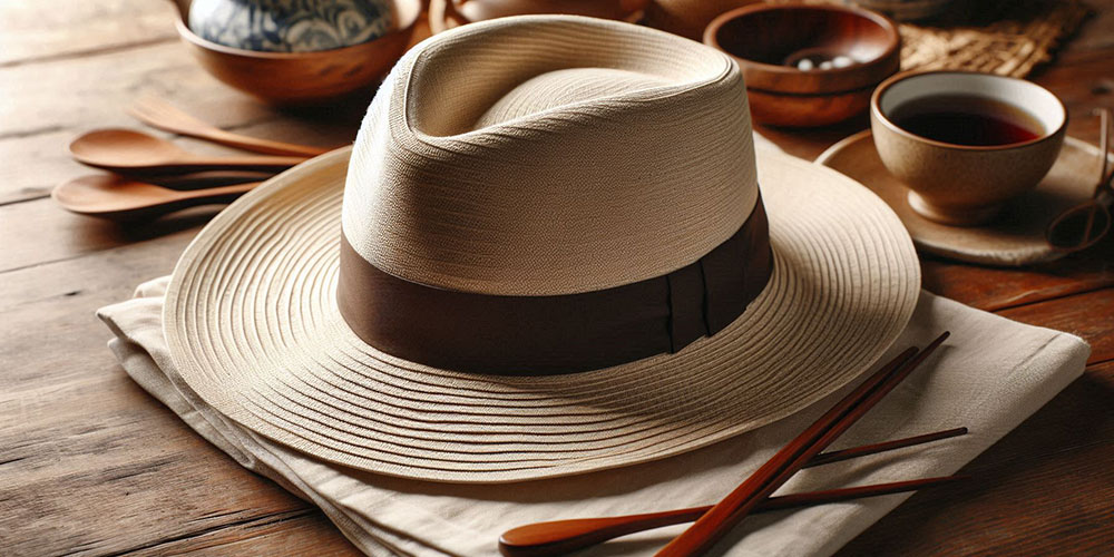 Panama hat with a brown ribbon