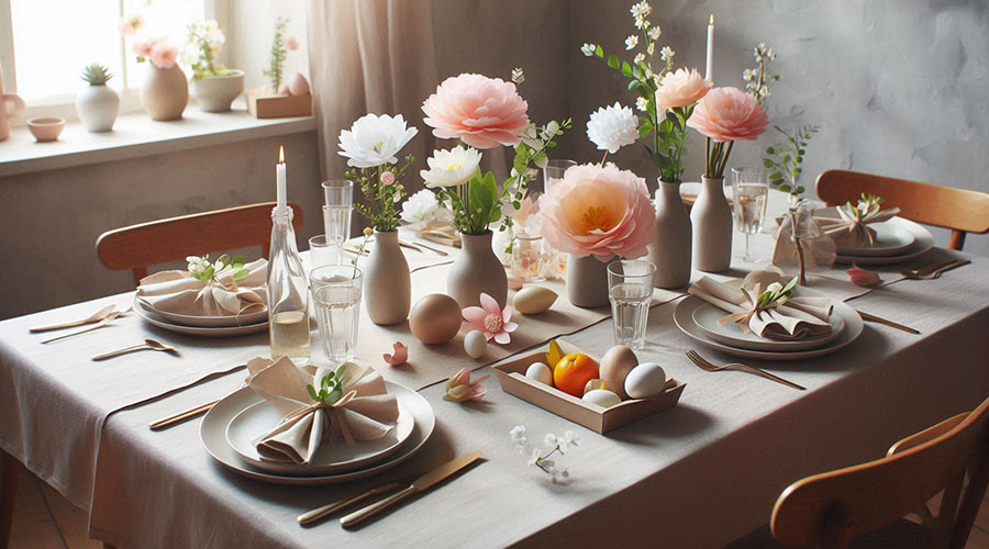 a spring-inspired table with paper flowers on it