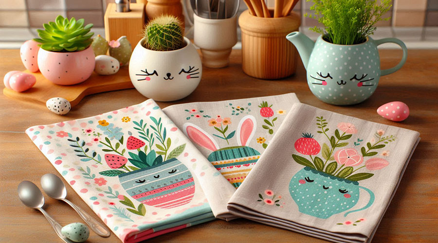 tea towels with spring-inspired designs 