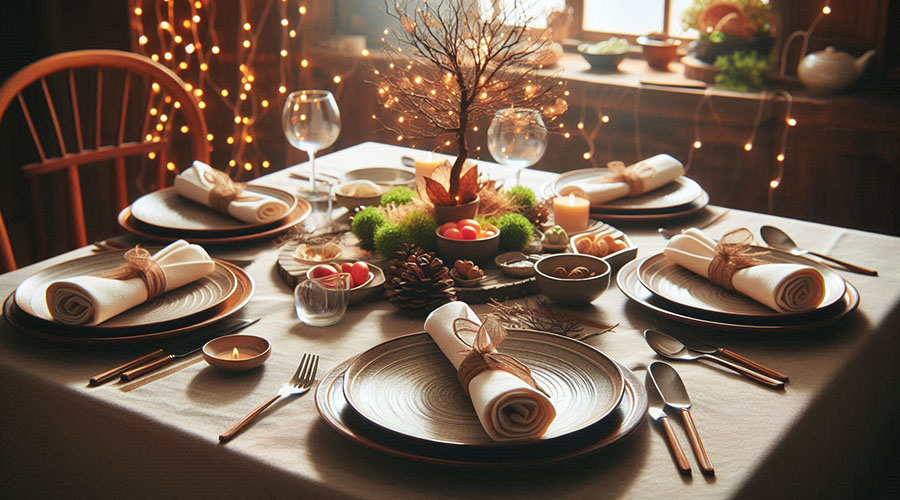 Folded napkins on a dining table