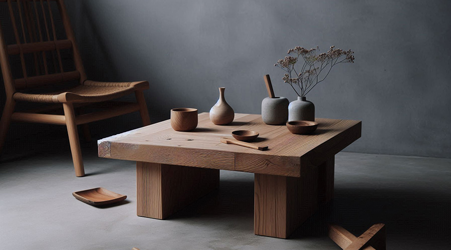 Handcrafted wooden coffee table with natural finish