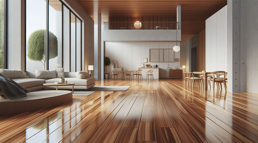 Polished wooden floor in a modern living room