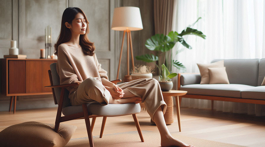 a relaxed woman sitting on a chair 