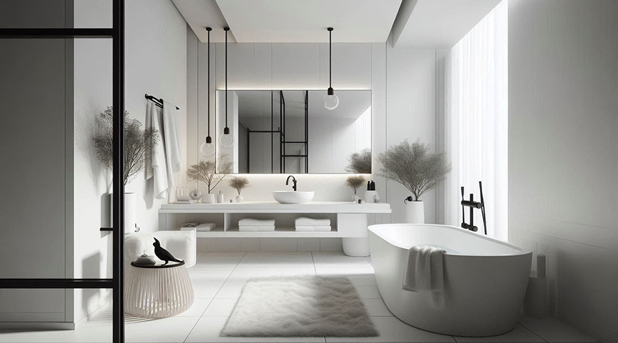 Modern white bathroom with black accents