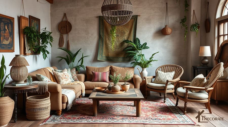 a bohemian decor with neutral color palette 