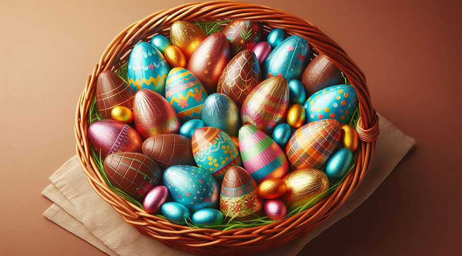 chocolate Easter eggs in a basket