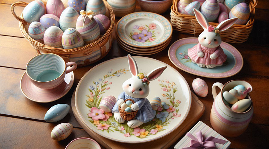 ceramic plates with Easter bunnies and Easter eggs