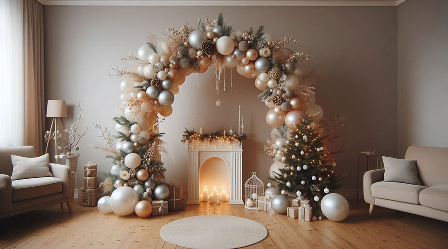 Christmas balloon arch with floral decorations