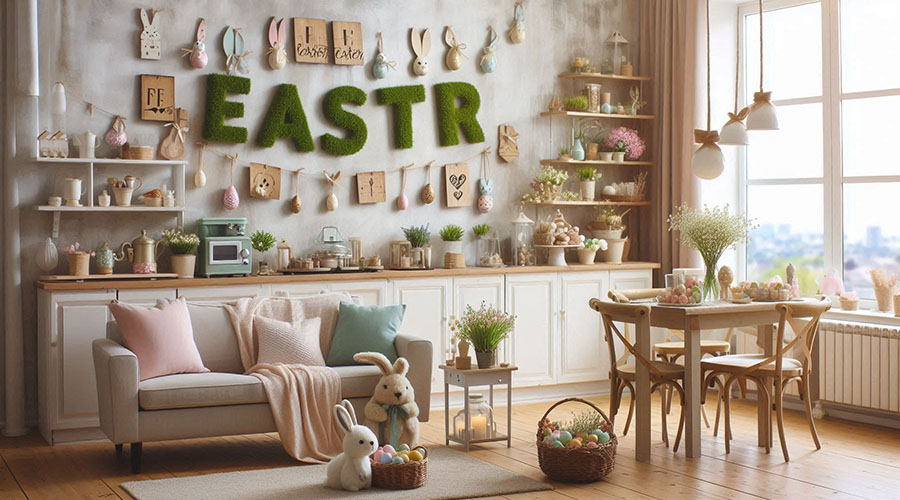 a house with some decorative touches for Easter