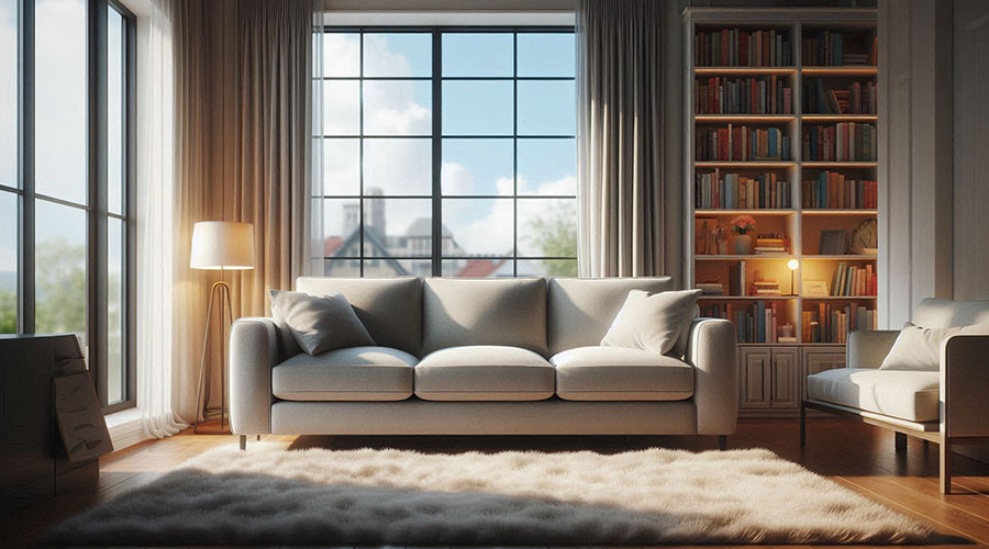 Comfortable three-seater sofa in a modern living room